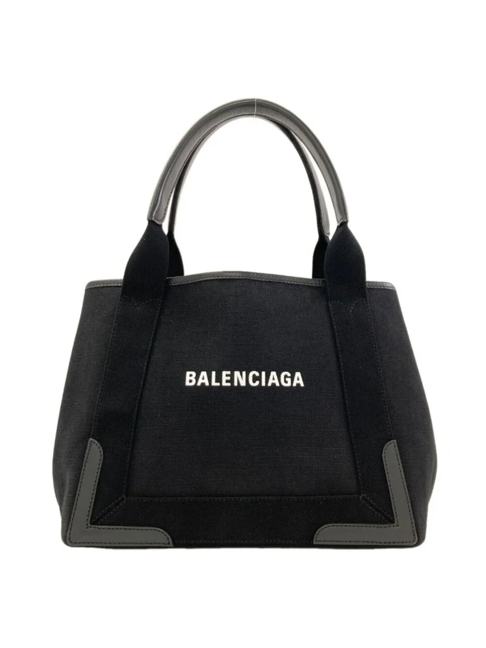 Balenciaga Navy Cabas Handbag Canvas Leather